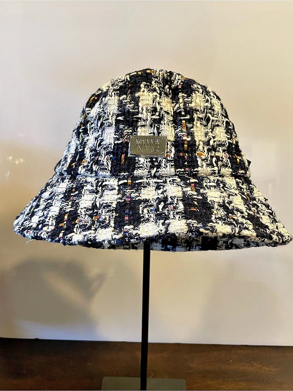 Madden NYC Tweed Bucket Hat Black & White